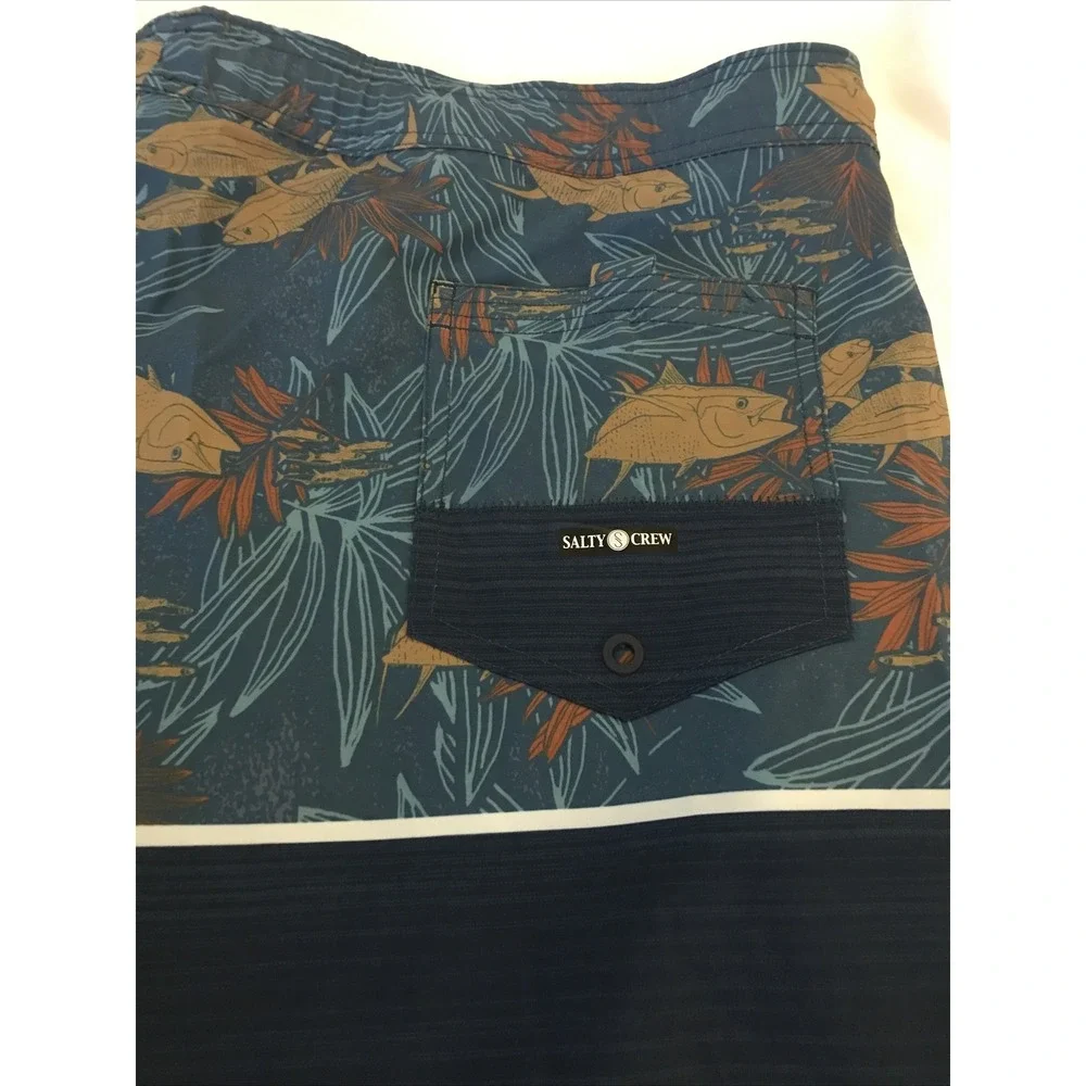 Salty Crew Tandem Mens Boardshorts Sz 2XL Blue Drawstring Elastic Waist Pockets